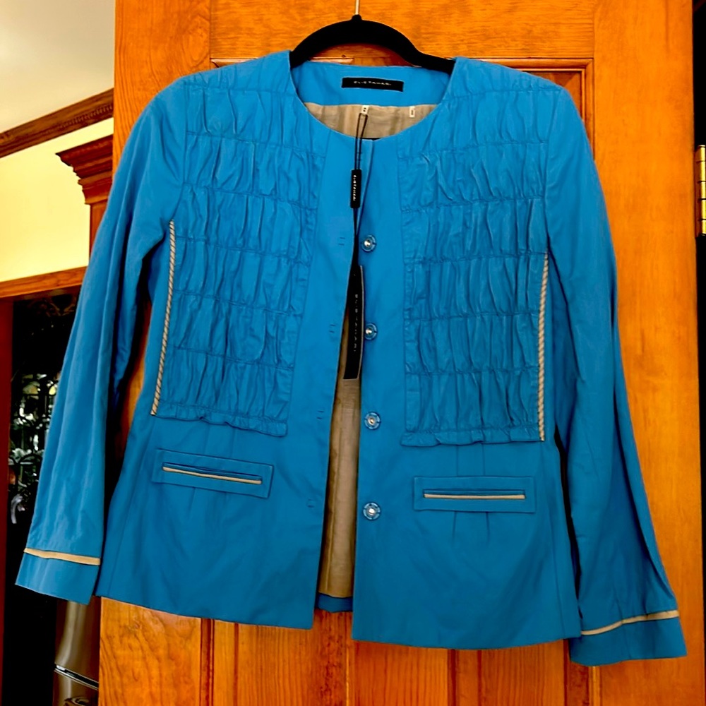 Elie Tahari Sky Blue Pucker Snap Jacket XS —never worn